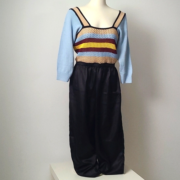 Boho Refashioned Vintage Knit & Satin Jumpsuit (M/L) - Picture 2 of 8